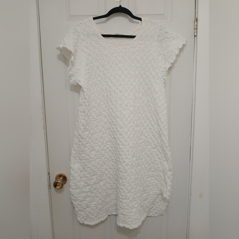 Simple Pleasures White Cotton Pique Scoop Neck Nightgown Size L